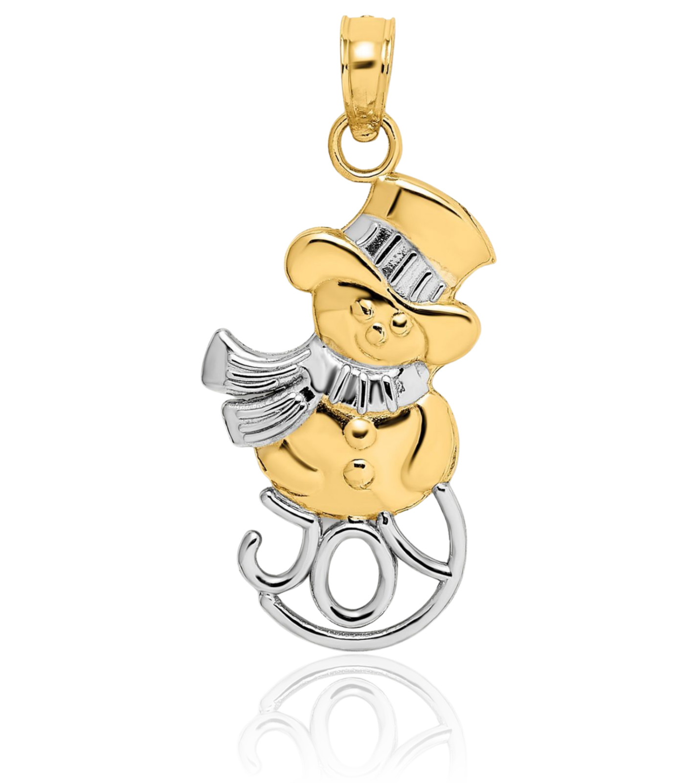 10K Solid Yellow Gold Medium Snowman Pendant Necklace 24.7mm 1 inch Polished