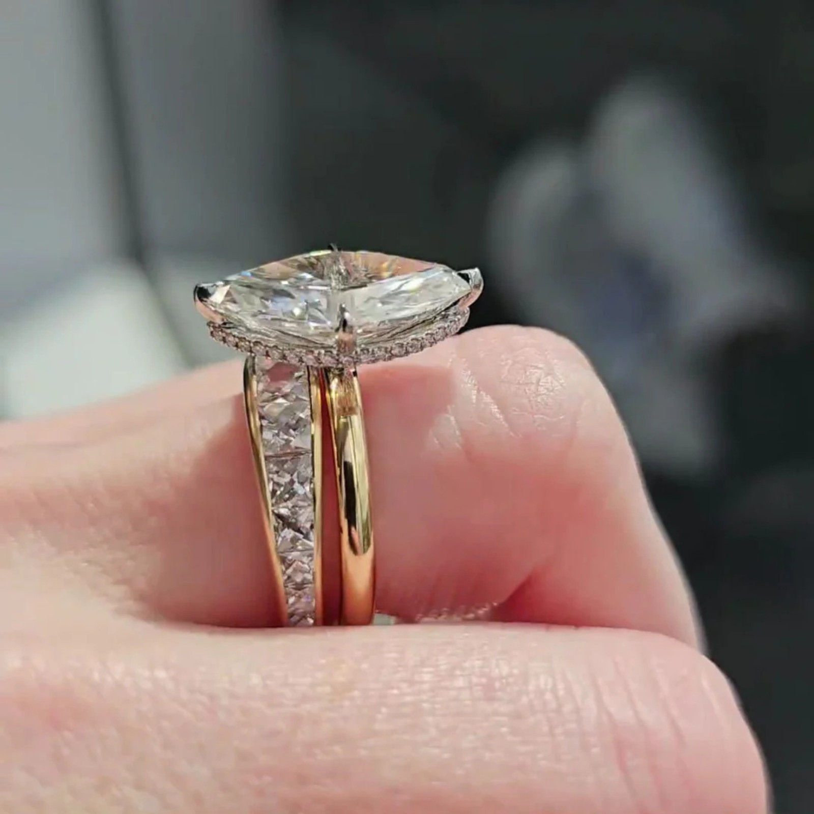 3.20 TCW Marquise Lab Grown Diamond Hidden Halo Engagement Ring – 14k Gold