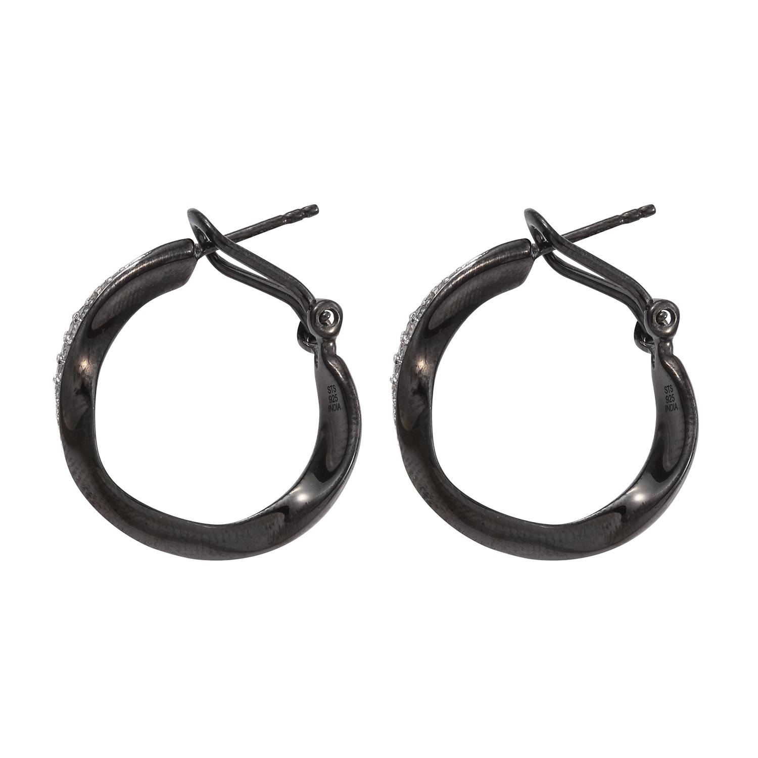 Black Ruthenium Plated 925 Sterling Silver Earrings With Natural Natural white z