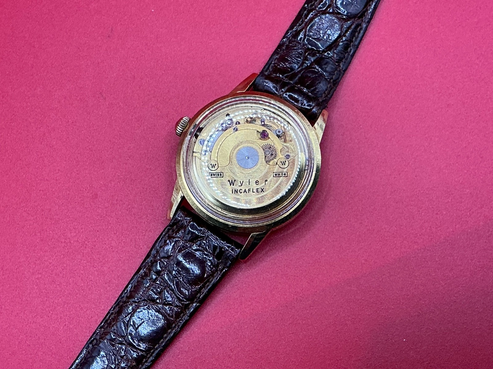RARE VTG 1960s Wyler Incaflex Reverse 36mm Gold Swiss Automatic Watch Cal. WH26