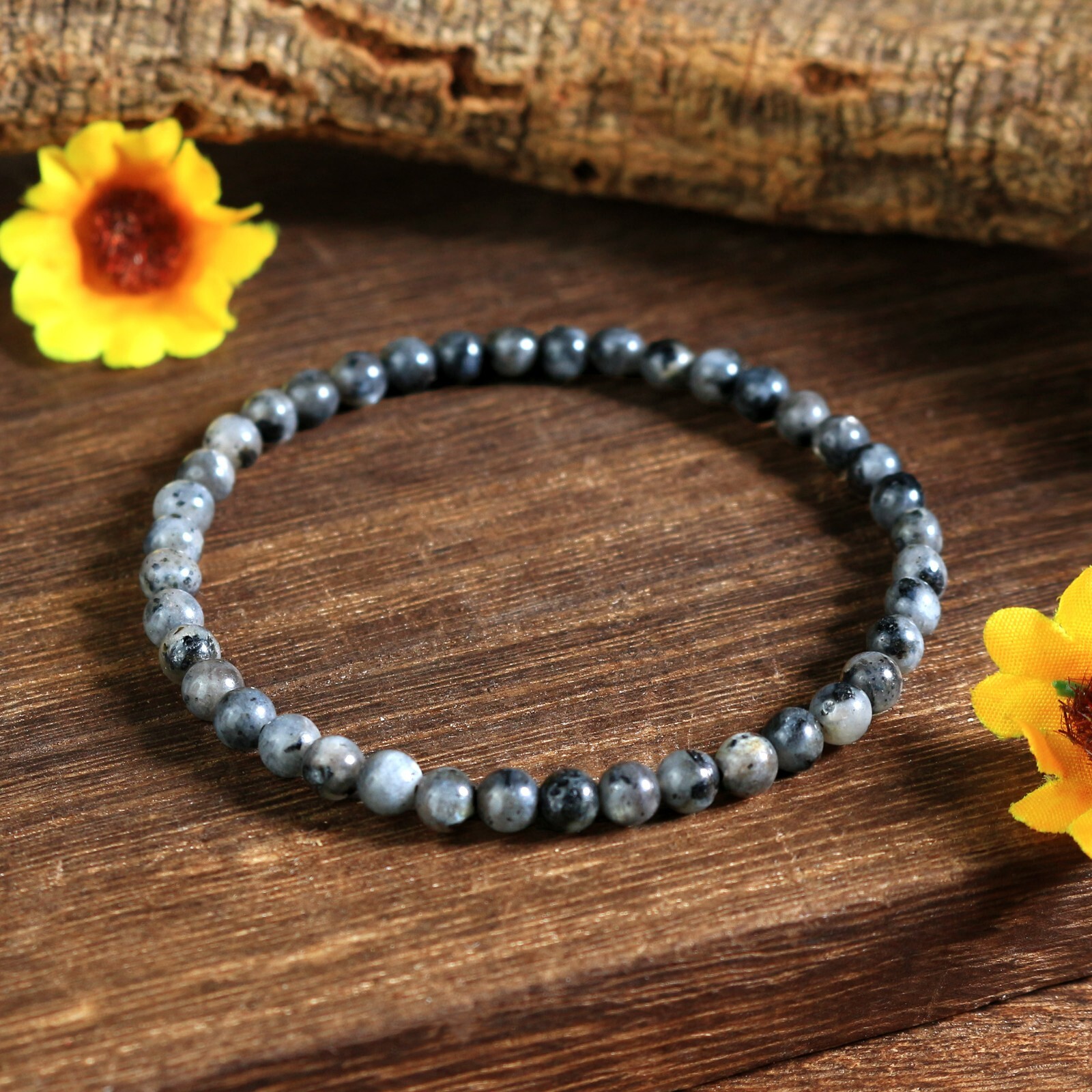 Natural Larvikite 4mm Round Beads Handmade Meditation Bracelet Healing Reiki