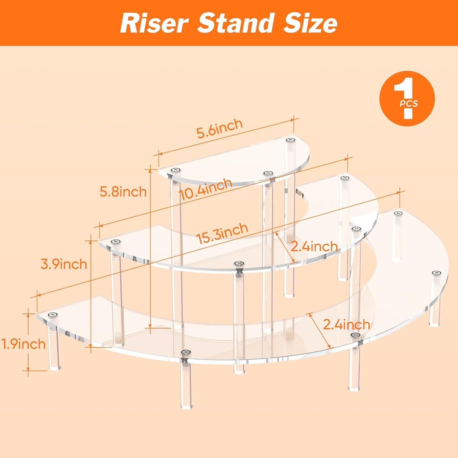 3 Tier Acrylic Display Risers Half Moon Cupcake Stand Clear Perfume Organizer