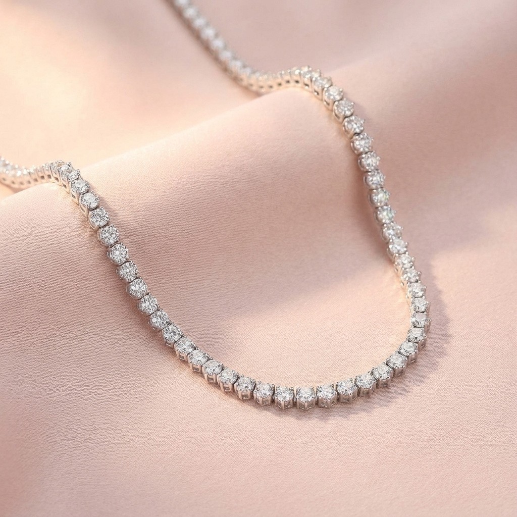 925 Sterling Silver Lab Created Diamond 3 Prong Riviera Necklace 8-12 CTW