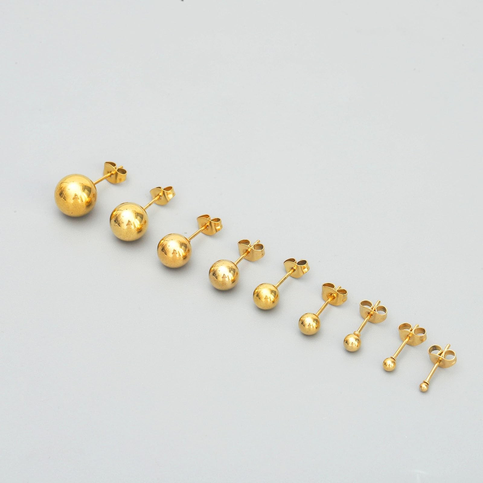9 Pairs Gold Ball Stud Earrings Set 2–10mm Hypoallergenic Small Studs Women Men