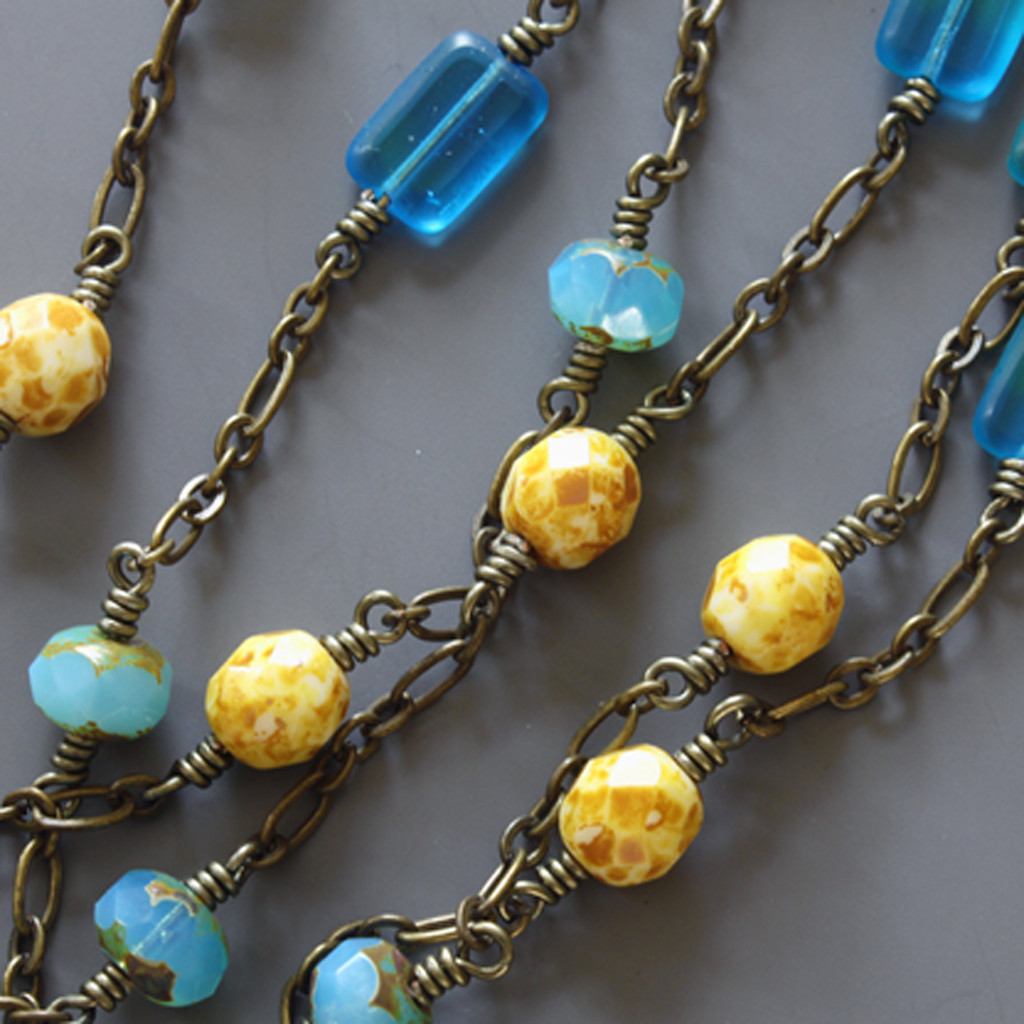 Czech Glass Beads Wire Wrapped Long Necklace
