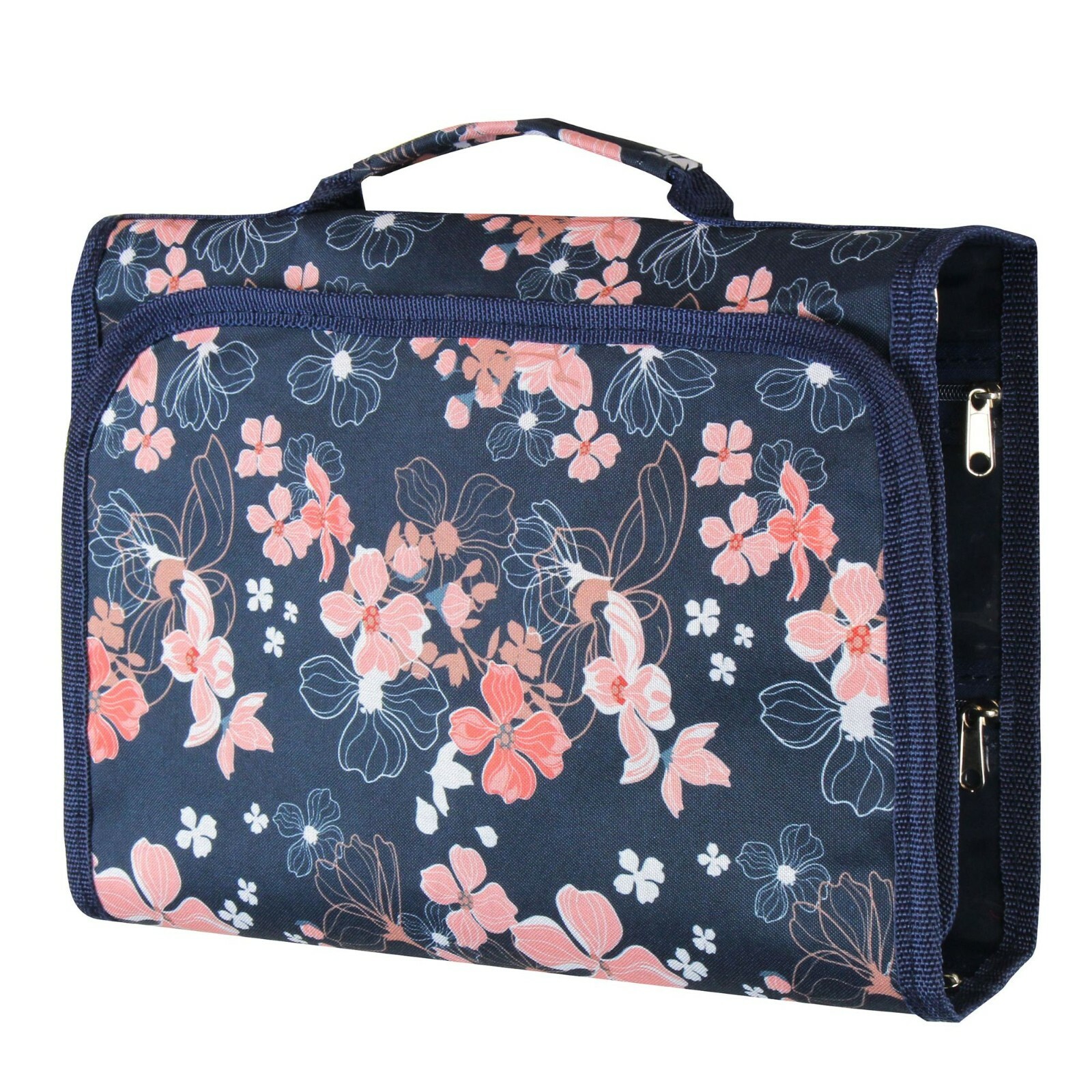 Jewelry Hanging Travel Organizer Jewelry Roll Up Bag Holder Pink Cherry Flowers