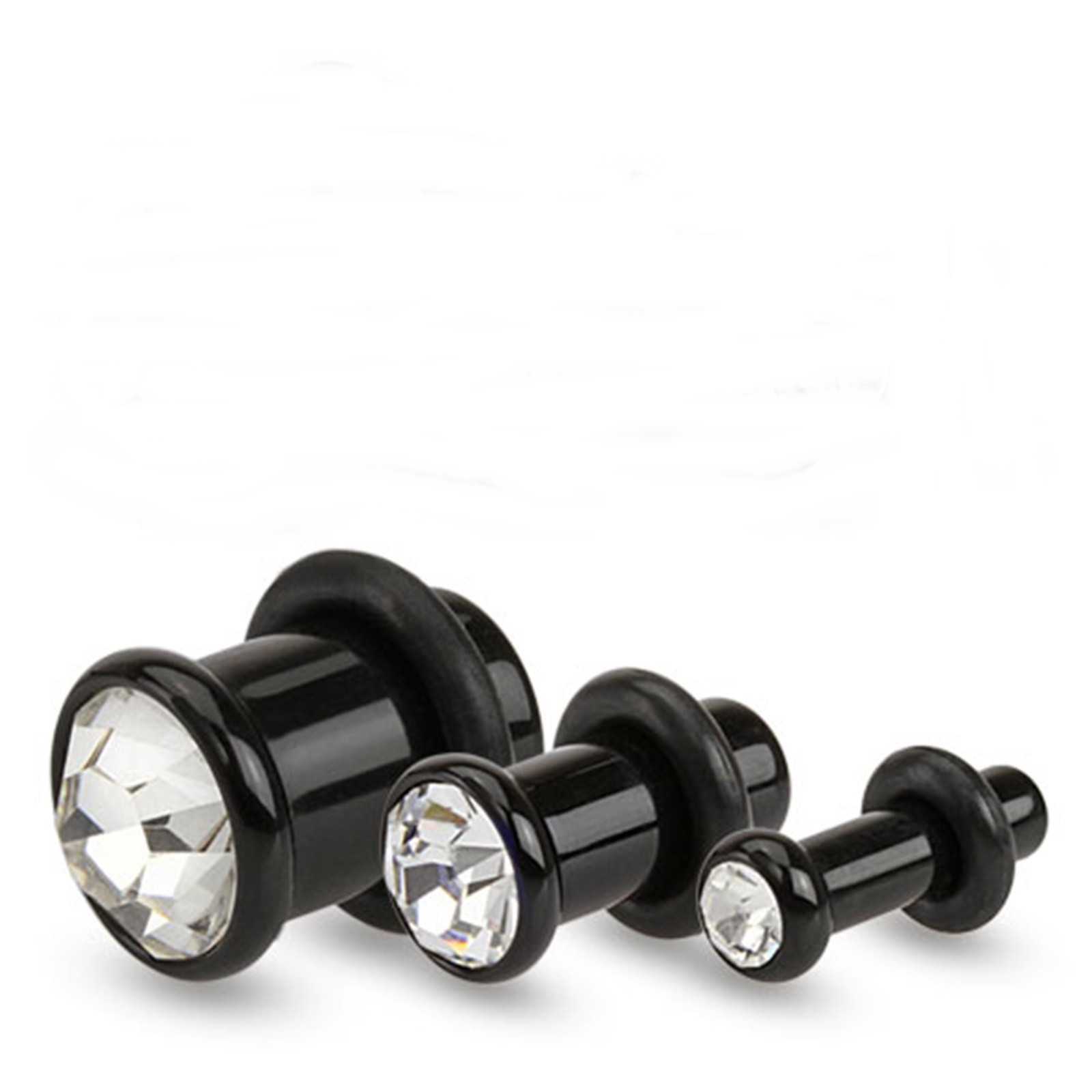 PAIR-Clear Gem Black Acrylic Single Flare Ear Plugs 04mm/6 Gauge