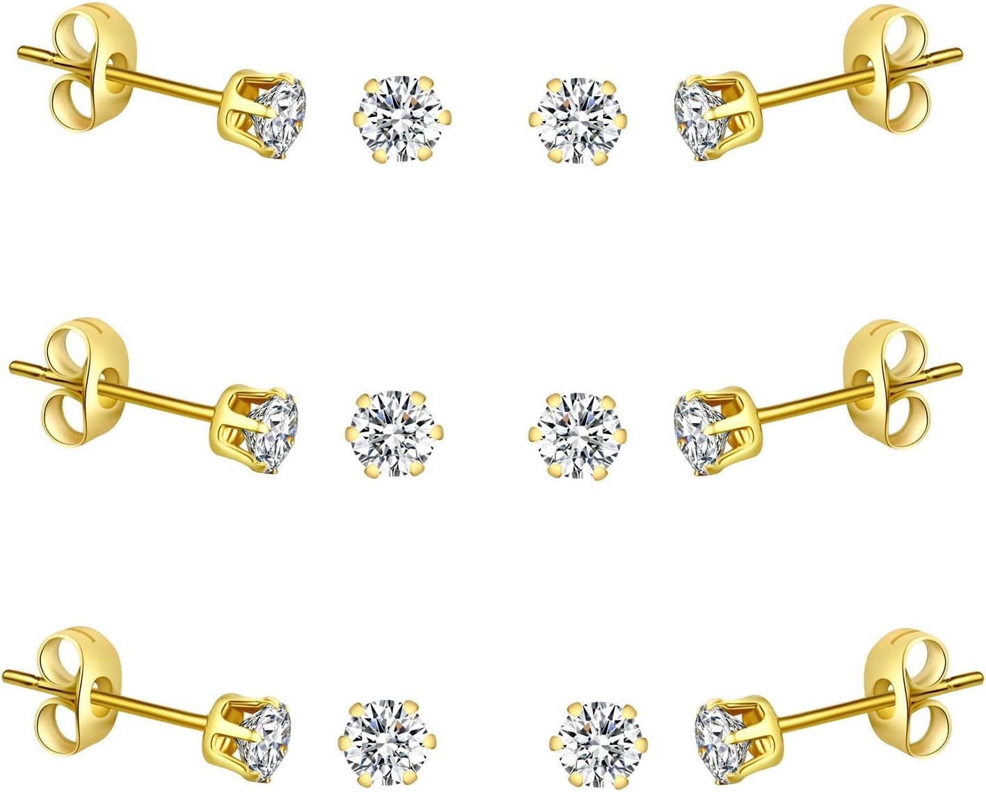 Tiny Womens Surgical Stainless Steel Clear Cubic Zirconia Stud Earrings