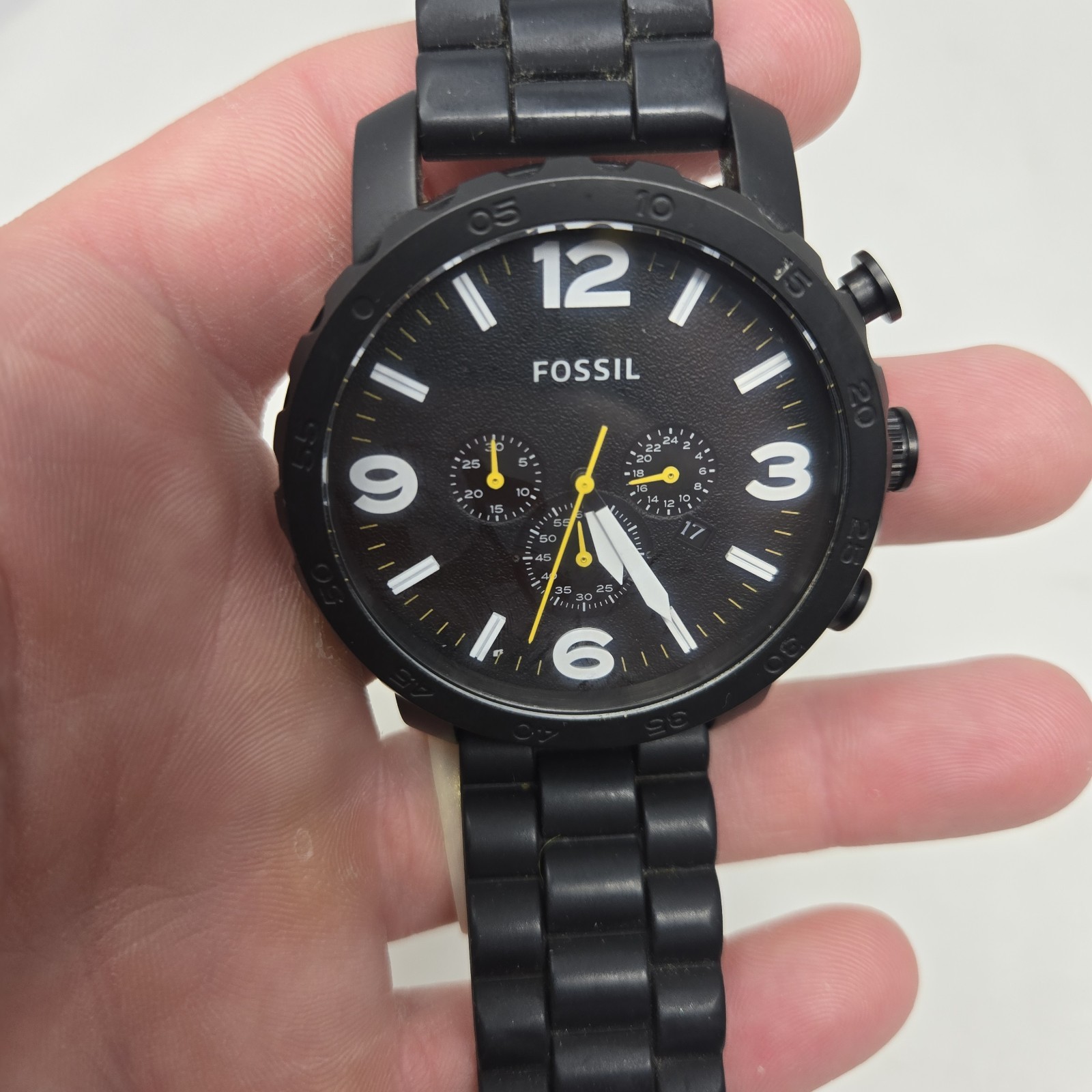 Fossil Nate Chronograph Mens Watch 49mm Black Dial Date JR1425