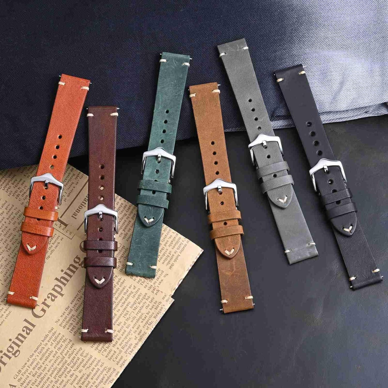 Correas de reloj de cuero para hombres cosidas a mano de dieciocho a veintidos