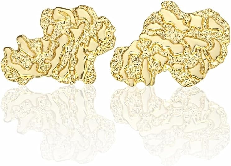 Gold Nugget Earrings Gold Earrings for Men 925 Sterling Silver, 14K Gold Plated