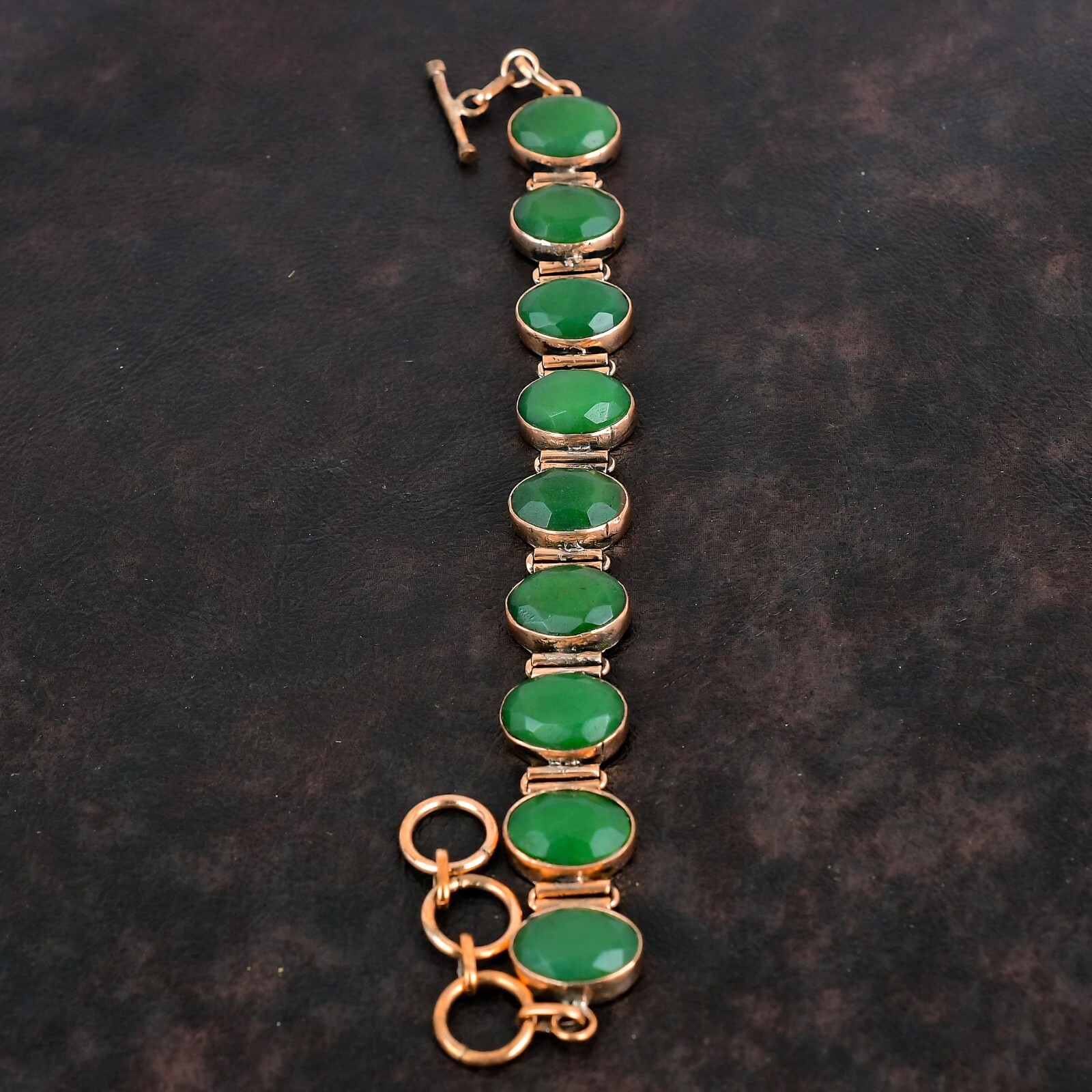 Valentines Sale Copper Oval Zambian Emrald Stone Bezel Wife Handcrafted Bracelet