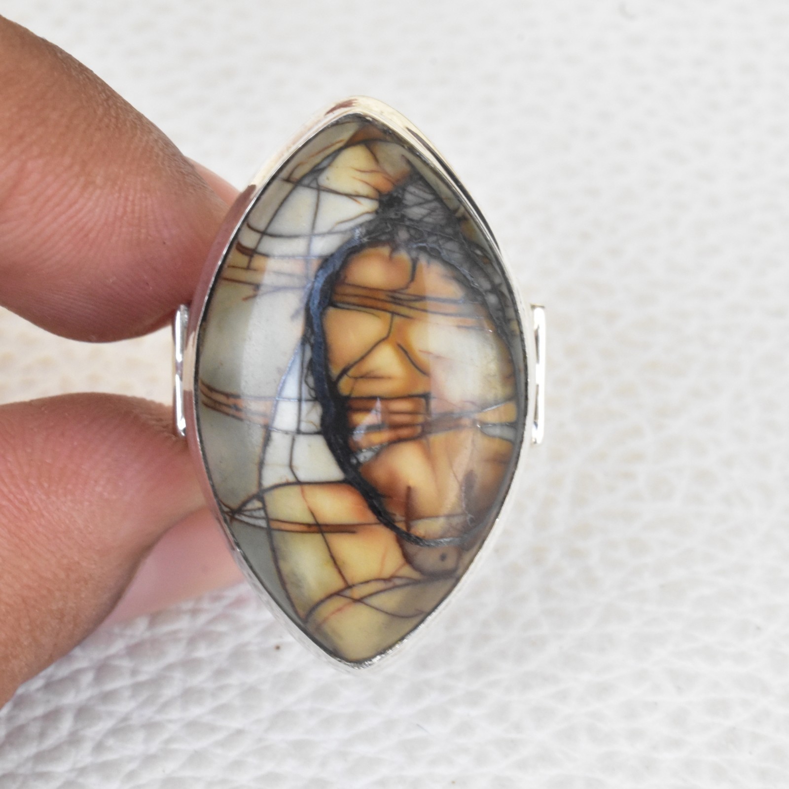 SPIDER WEB JASPER NATURAL GEMSTONE 925 SOLID STERLING SILVER JEWELRY RING 3 TO12