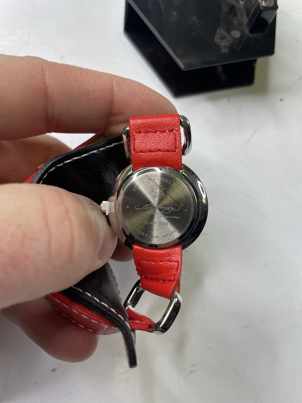 Vintage Y2K Ed Hardy Vintage Watch Leather Red Black Gladiator HT TI 0001 Tick