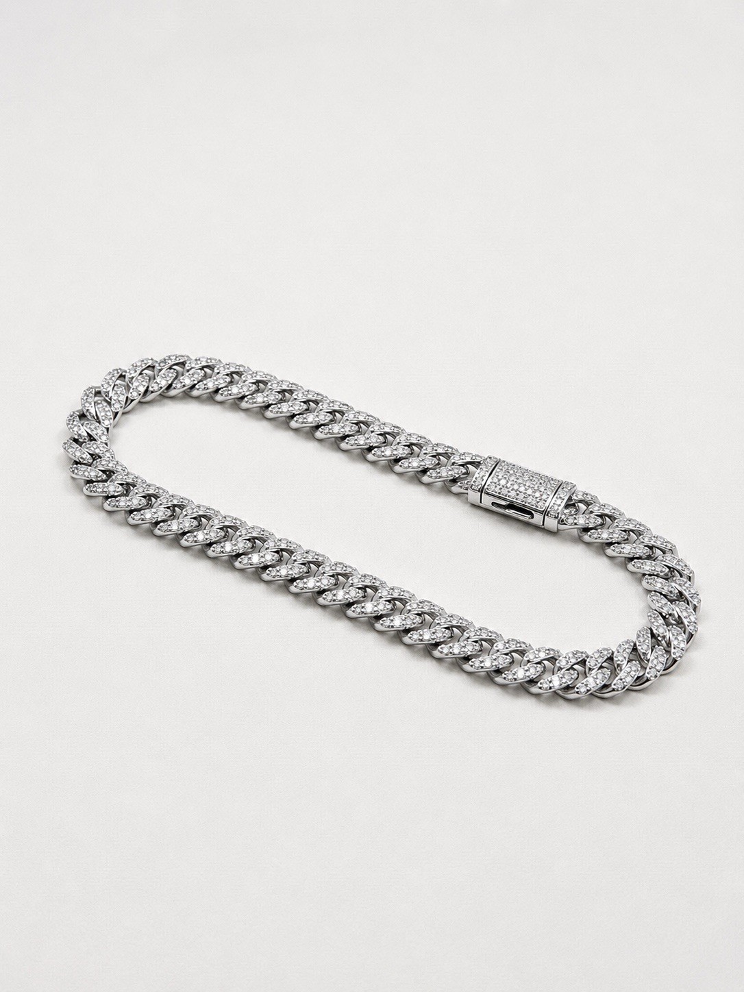 Moissanite Cuban Link Bracelet Men’s Silver Tone Iced Hip Hop Jewelry
