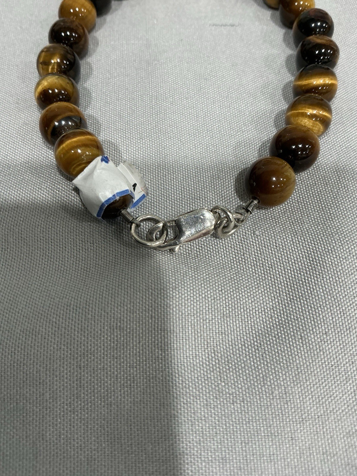 Tiger’s Eye Gemstone Bracelet Lobster Clasp 7.5 in marked 925 for stering silver