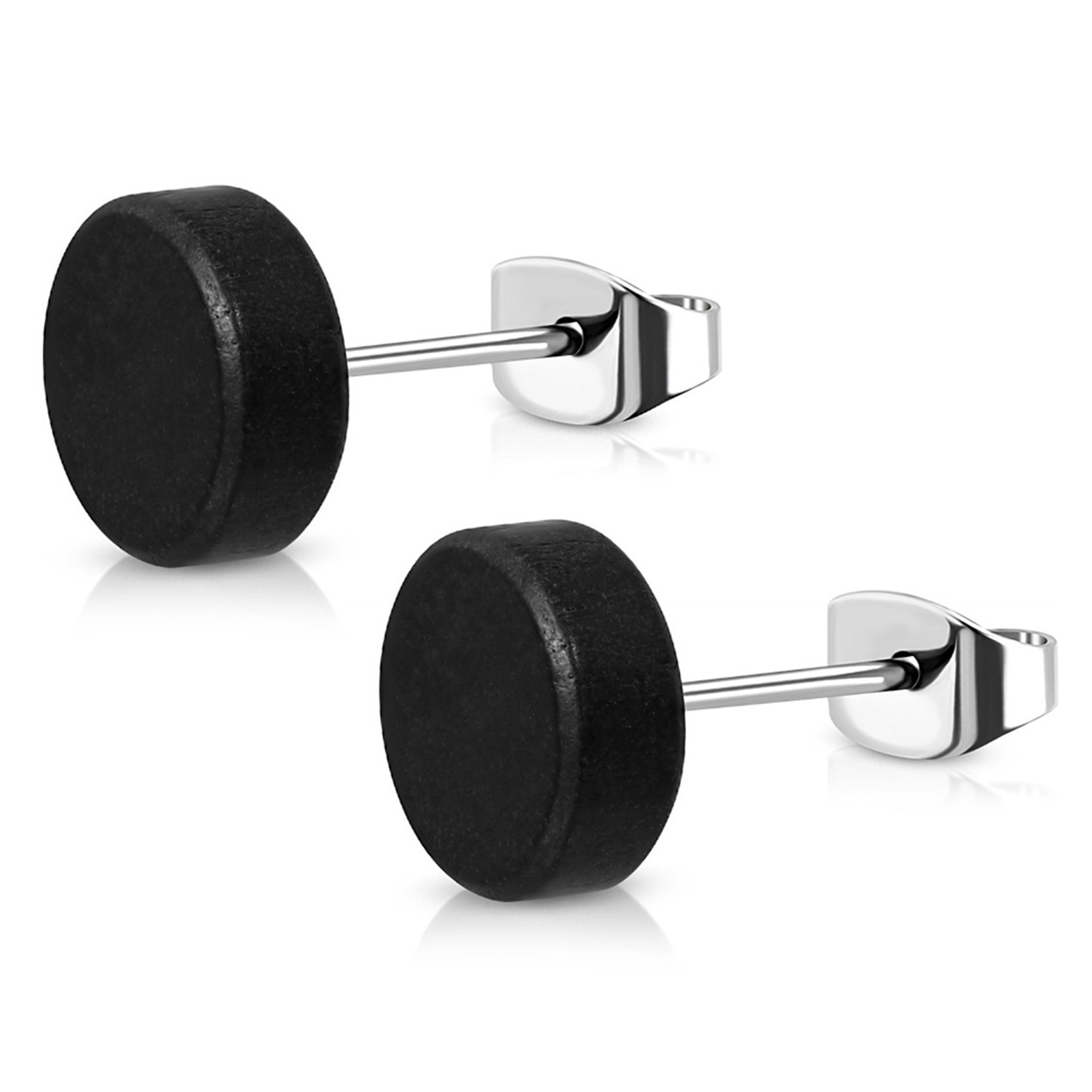 Organic Natural Wood Illusion Round Stainless Steel Button Stud Post Earrings