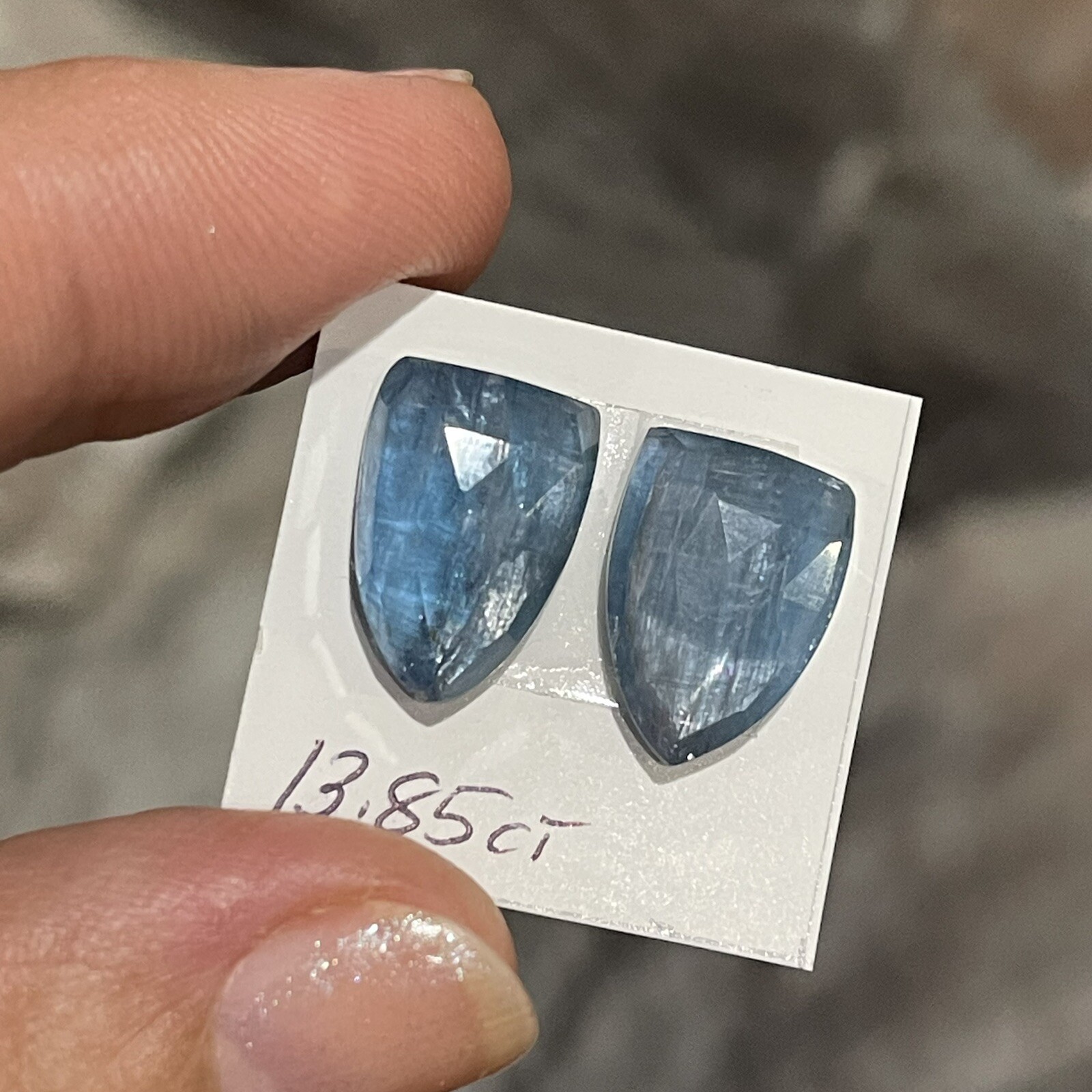 13.85ct 14x10x4.7mm Pair Aqua Blue Kyanite Shield Cut Faceted Cabochons Gems
