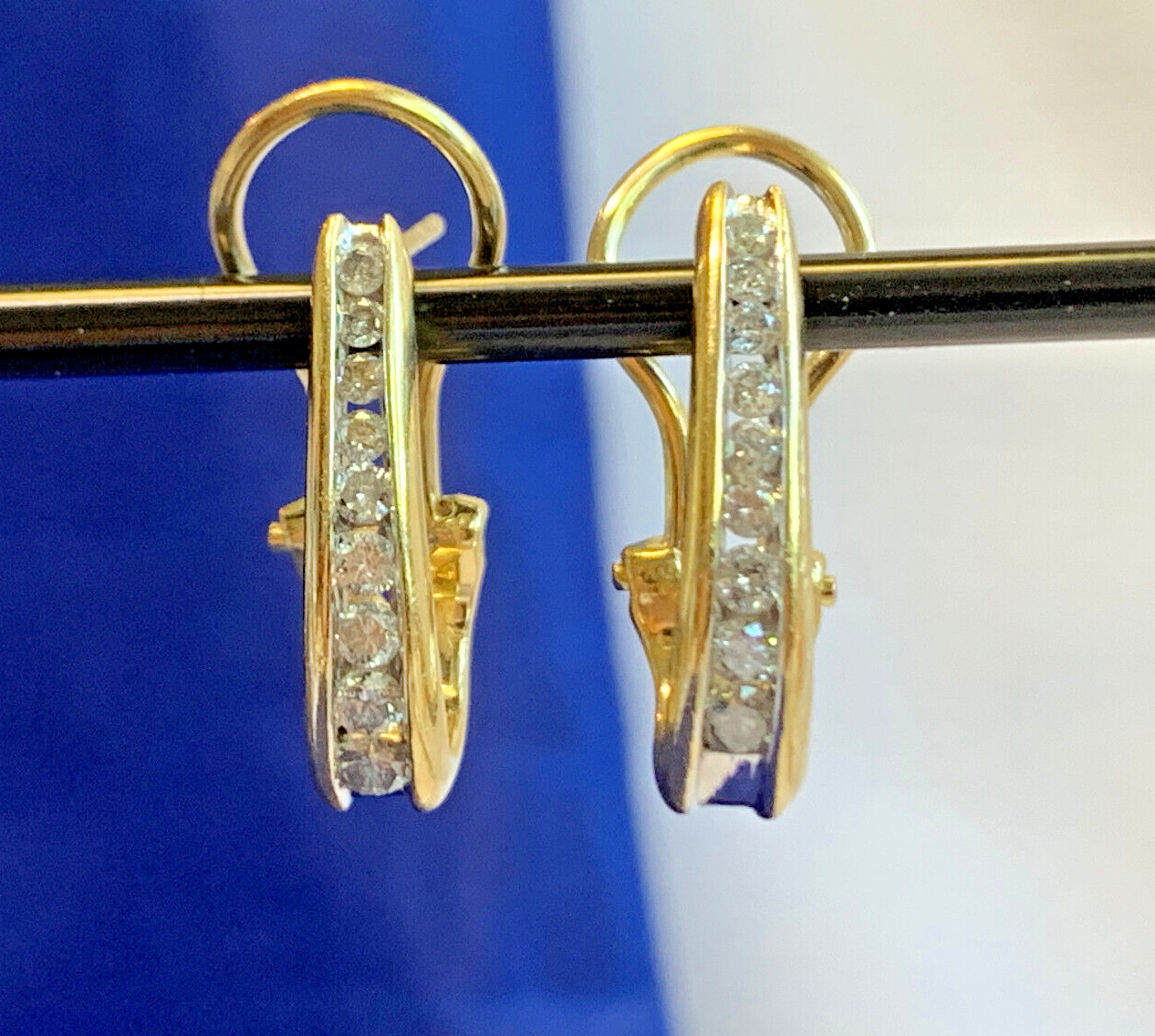 14K Yellow Gold Diamond Earrings 4.82g Fine Jewelry Half Hoop Omega Backs *READ*