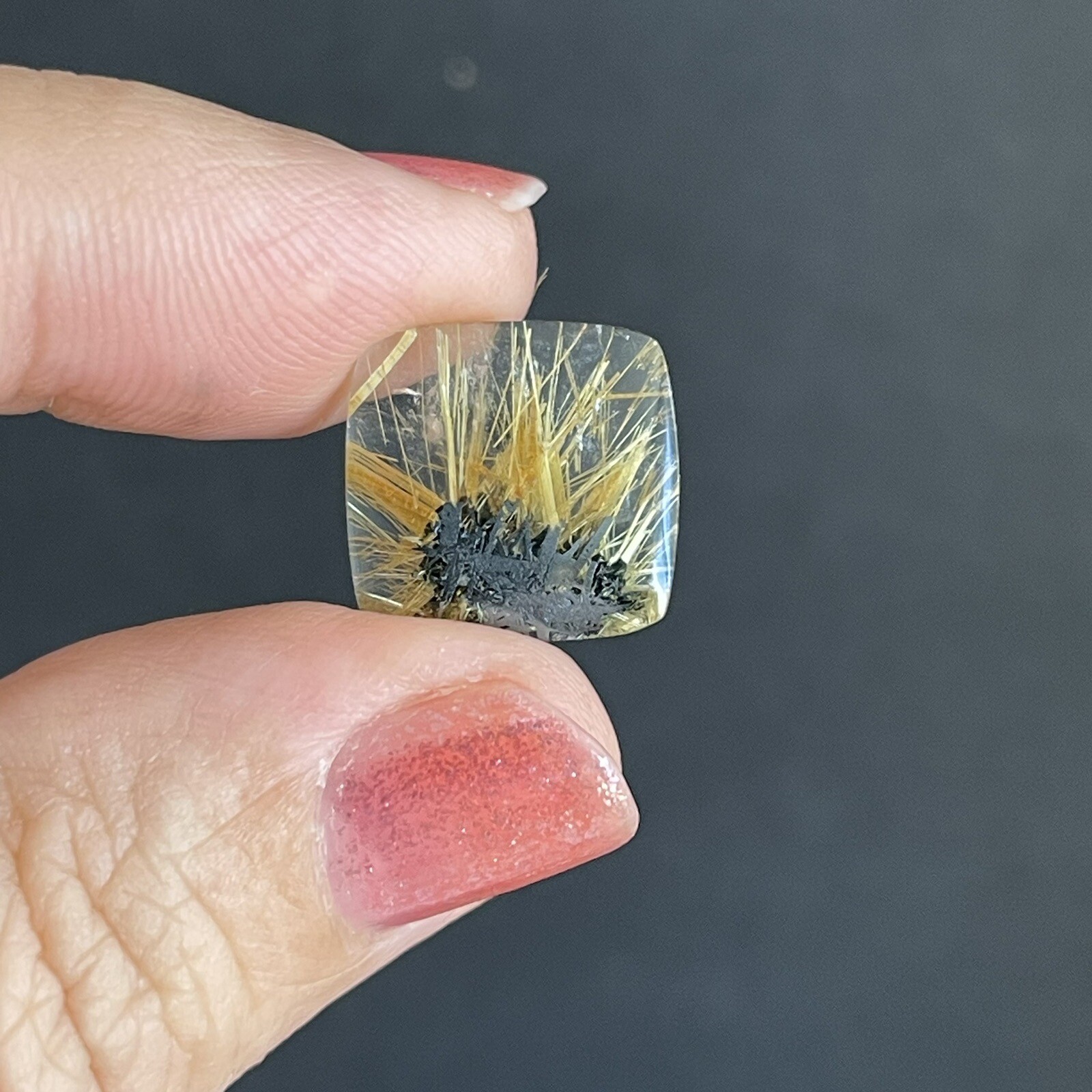 7.3ct 14.9×14.4x3mm Fine Golden Rutilated Star Quartz Square Cabochon Ring Gem