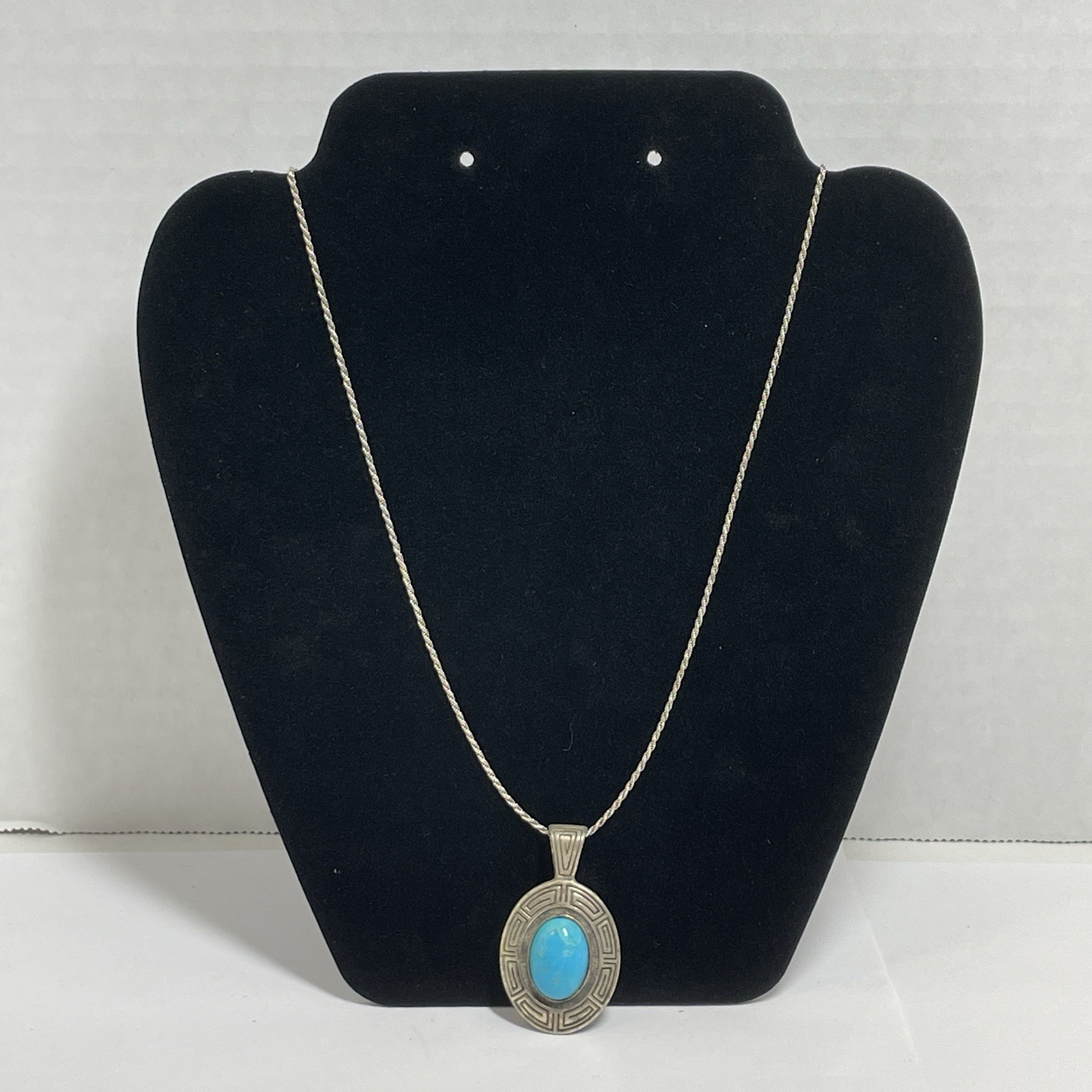 SW QT Quoc Turquoise 925 Sterling Large Oval Pendant and 22” Rope Chain, 17.95g