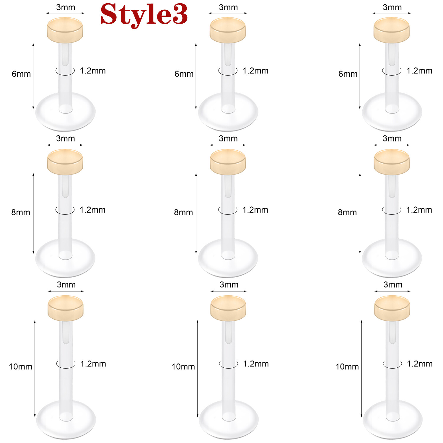 9Pcs Clear Acrylic Retainer Lip Rings Nose Stud Ear Helix Tragus Labret Piercing