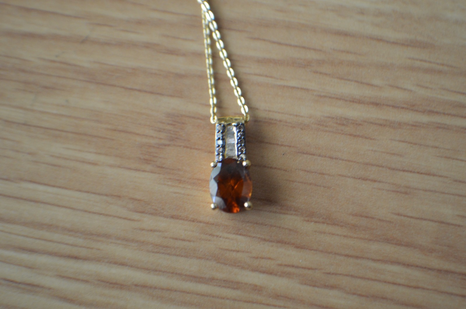 2.00ct Hessonite Garnet / Diamond Pendant with 20″ Chain 18k YG over Fine Silver