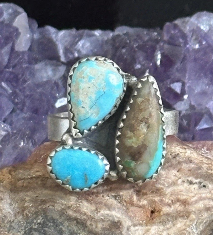 White Water Turquoise Mix Southwestern Sterling Silver Ring