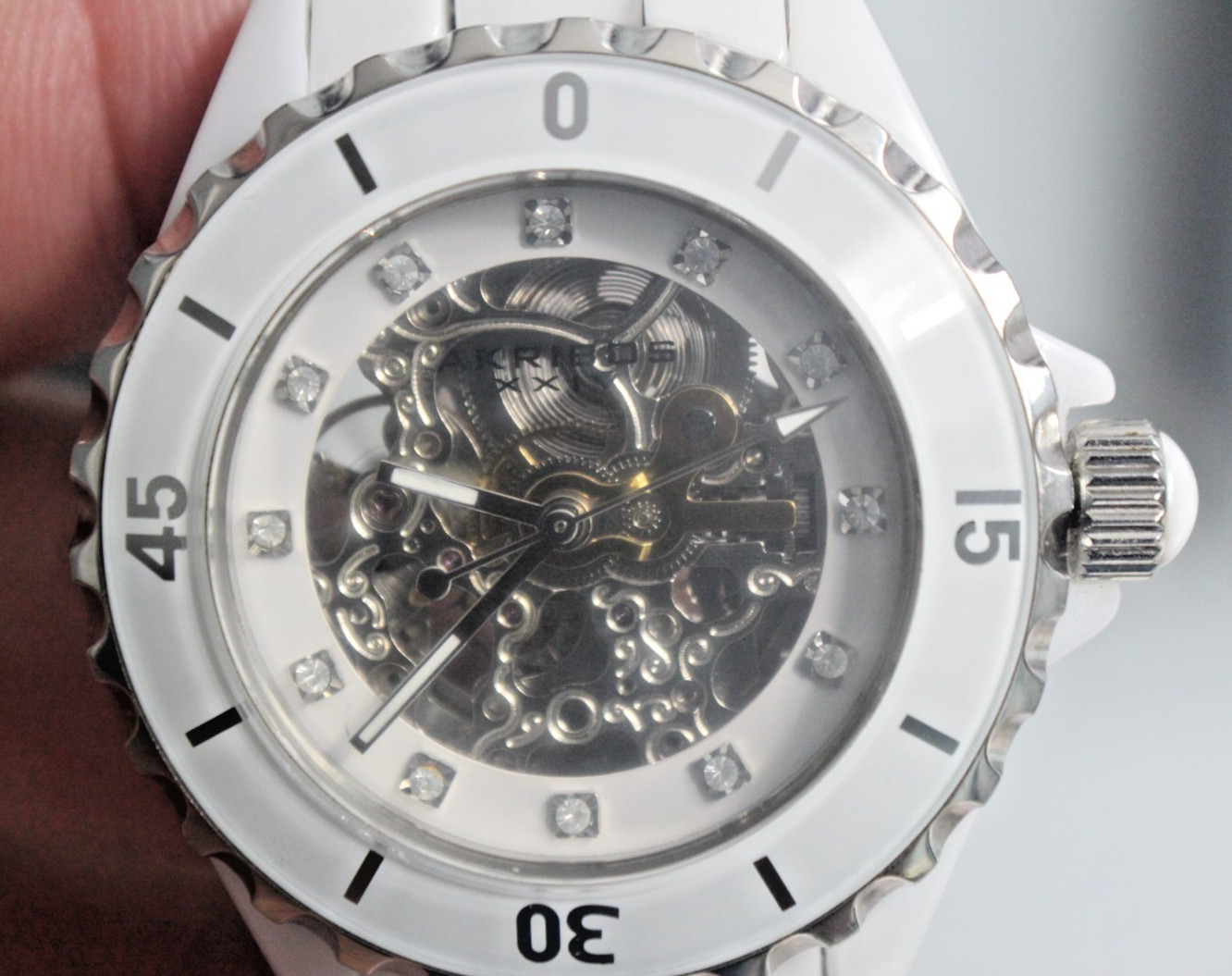Exquisite AKRIBOS XXIV White Ceramic Automatic Women Watch AK508WT