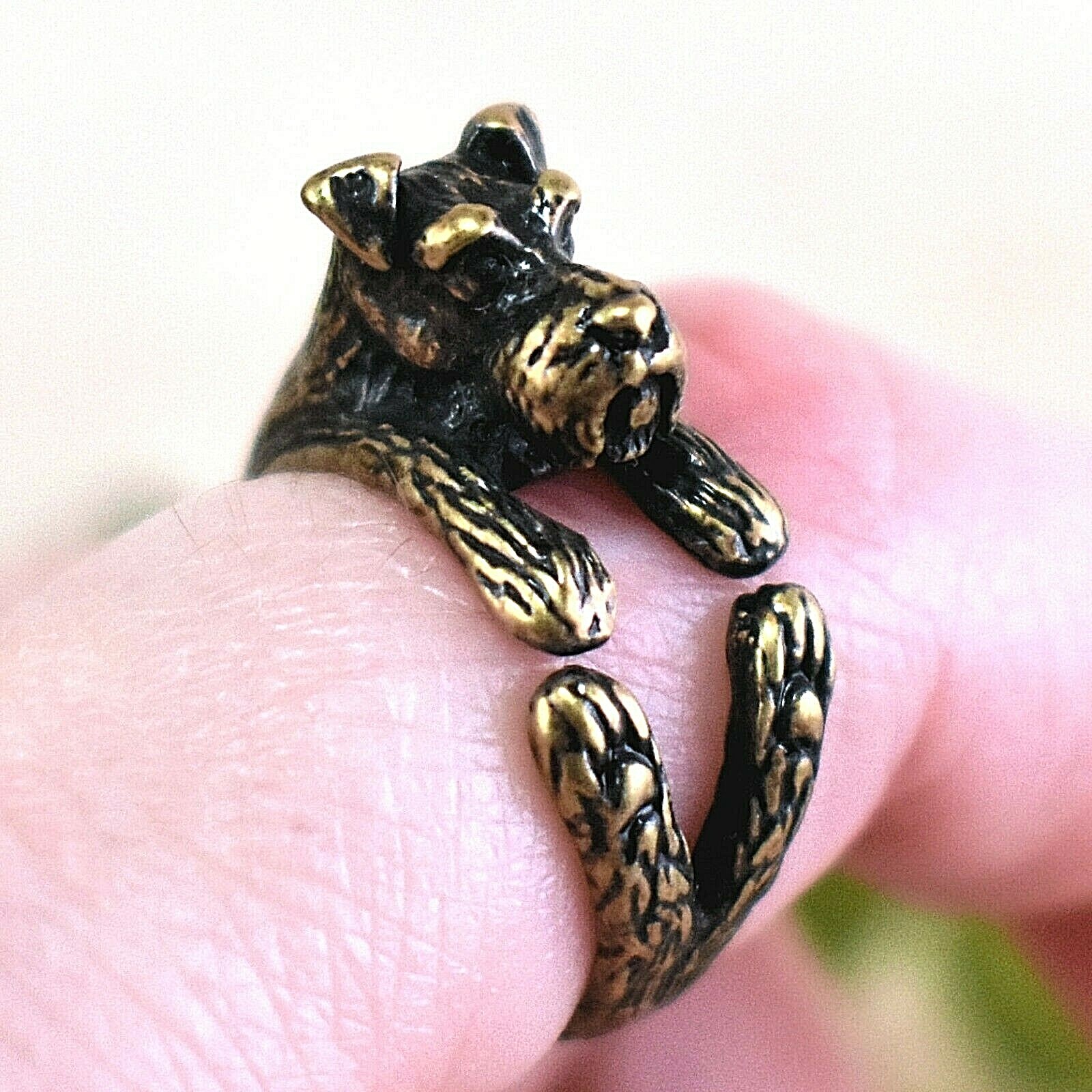 Schnauzer Dog Ring – Adjustable Wrap Animal Ring – Silver Puppy Love Gift