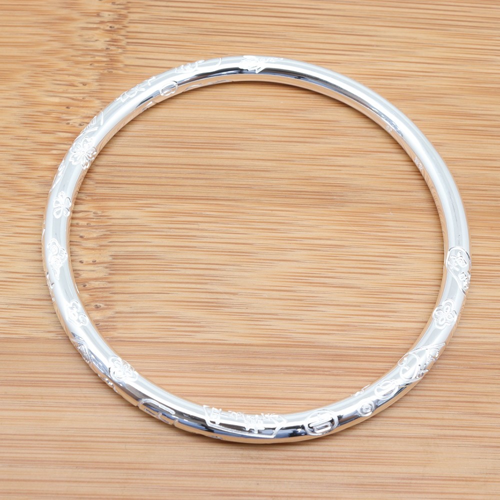Pure S999 Fine Silver 999 Bangle Women Men Carved Safe Bracelet 29-30g ID:58mm