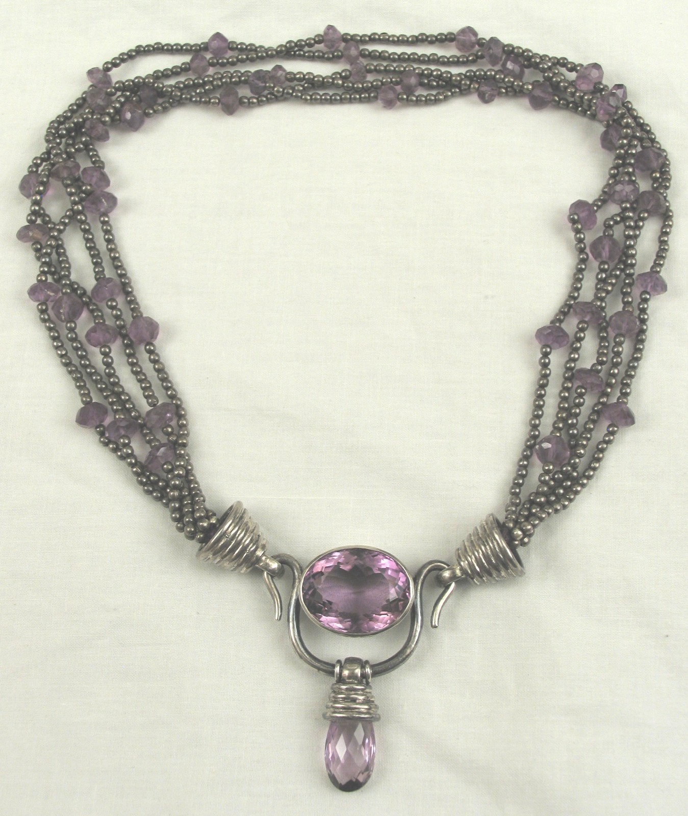 VTG ARTISAN 925 SILVER Estate AMETHYST PURPLE Multi Strand PENDANT Necklace 108g