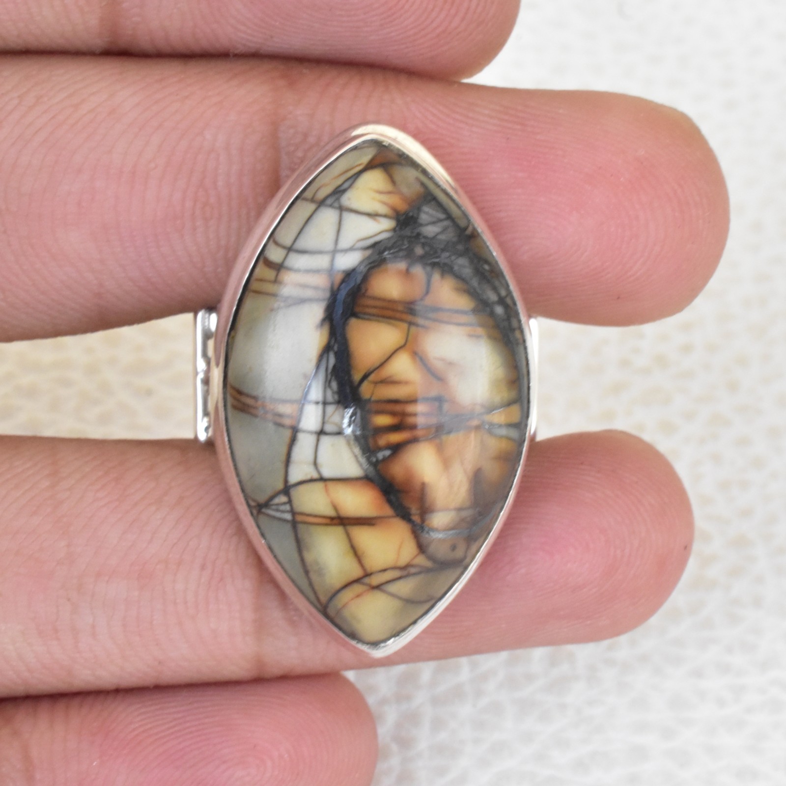 SPIDER WEB JASPER NATURAL GEMSTONE 925 SOLID STERLING SILVER JEWELRY RING 3 TO12