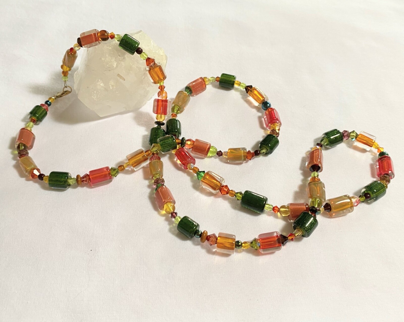 Studio Crafted LISA OAKLEY Shades of Watermelon Art Glass Bead 22” Necklace