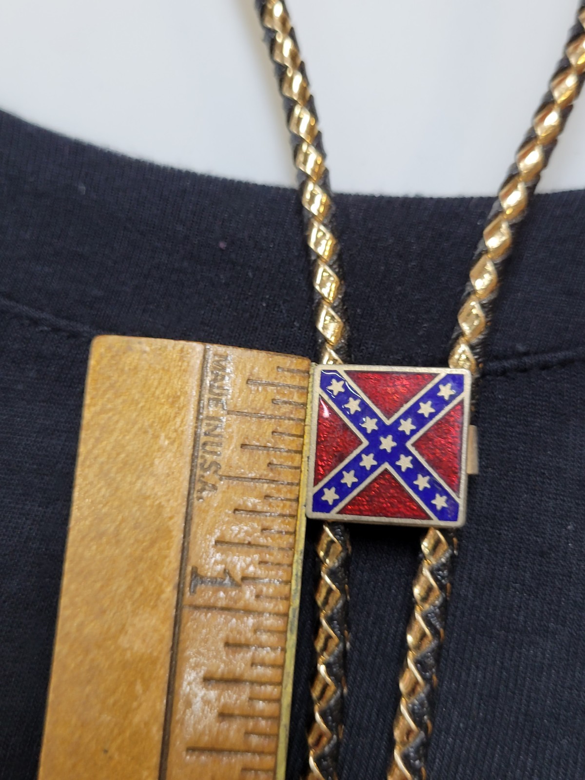 Co Federate Flag Bolo Tie With Leather Rope And Brass Tie End Cap