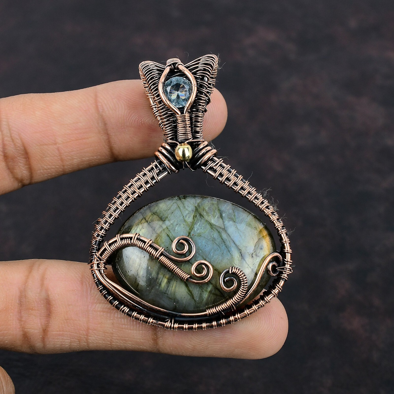 Gift For Women Jewelry Wire Wrapped Pendant Copper Labradorite Gemstone 2.56″