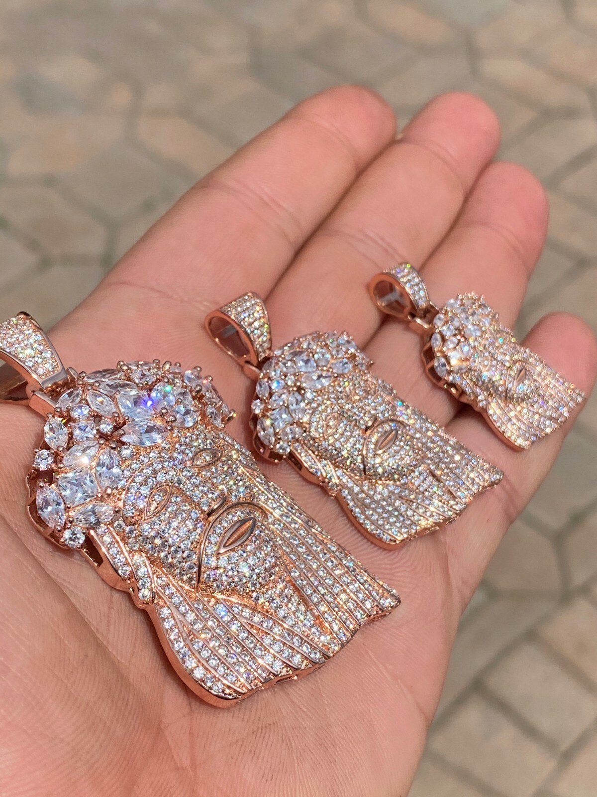 Real Hip Hop 14k Rose Gold Plated 925 Sterling Silver Jesus Piece CZ Pendant Icy
