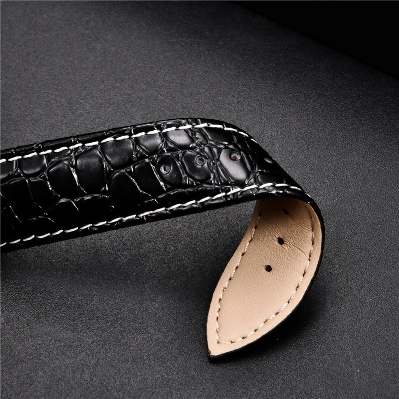 Crocodile Leather Watch Band 18mm 20mm 22mm 24mm Premium Strap with Steel Buckle