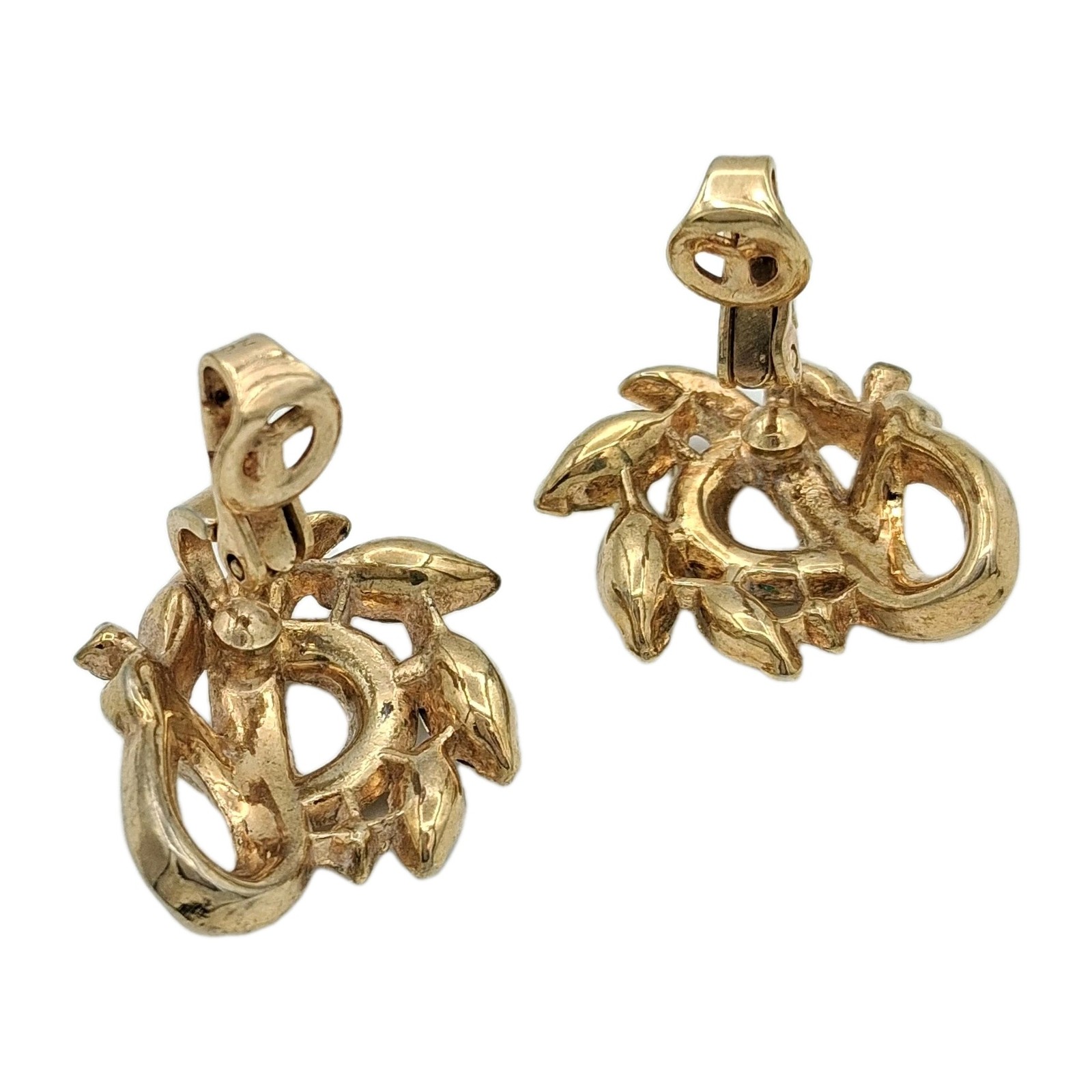 Vintage Crown Trifari Alfred Philippe Rhinestone Clip Earrings Gold Tone Swirl