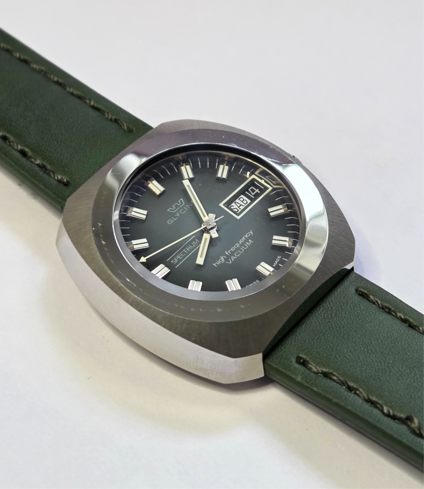 Glycine Automatic Watch Vintage Mens High Frecuency Spectrum Vacuum Gray Dial