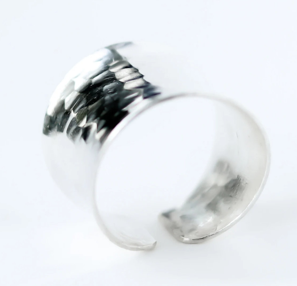 Hammered Shiny Statement Ring Sterling Silver Boho Ethnic Adjustable Ring Gift