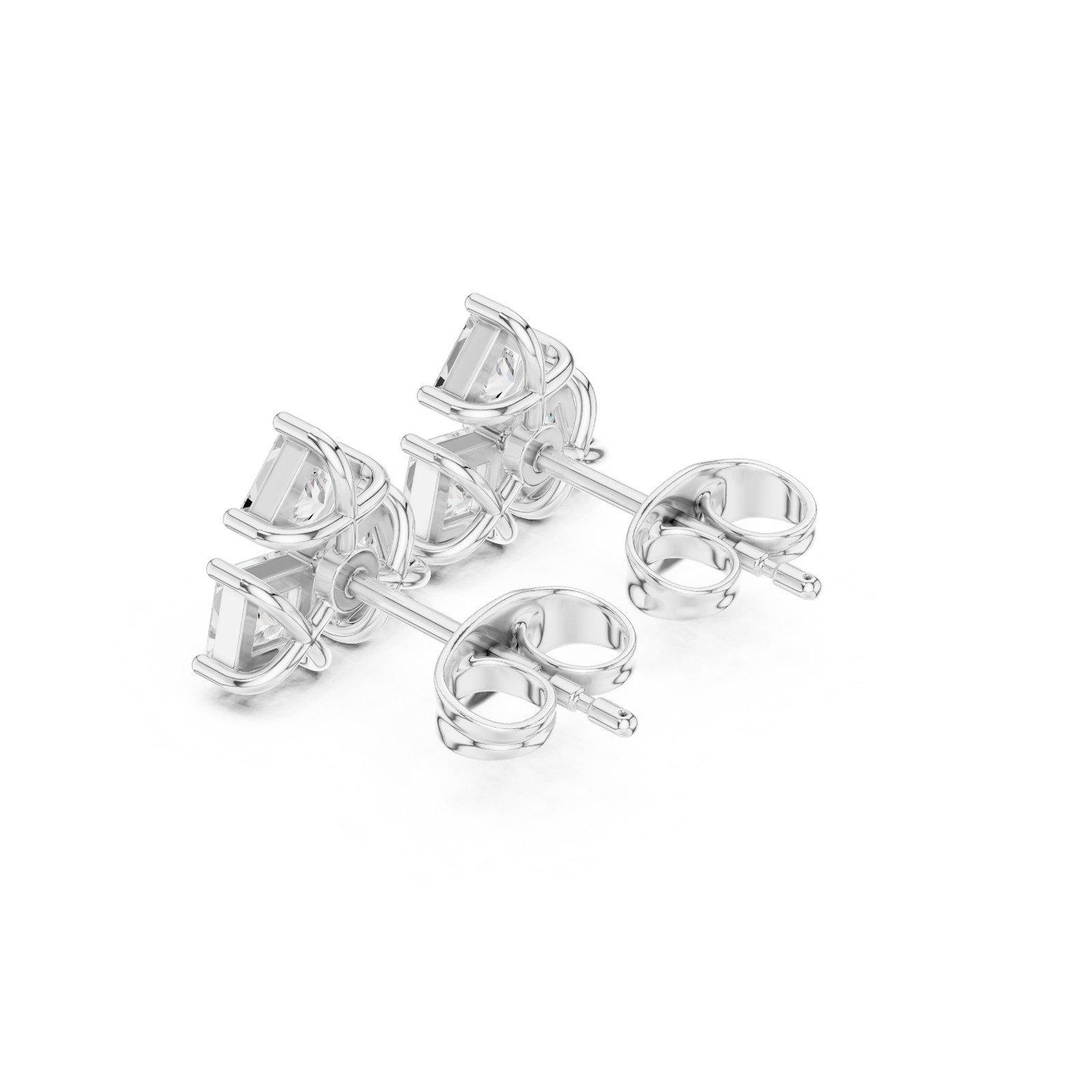 Princess Cut Natural VVS1 D Diamond Flora Cosmos Studs Earrings 14k Gold Over