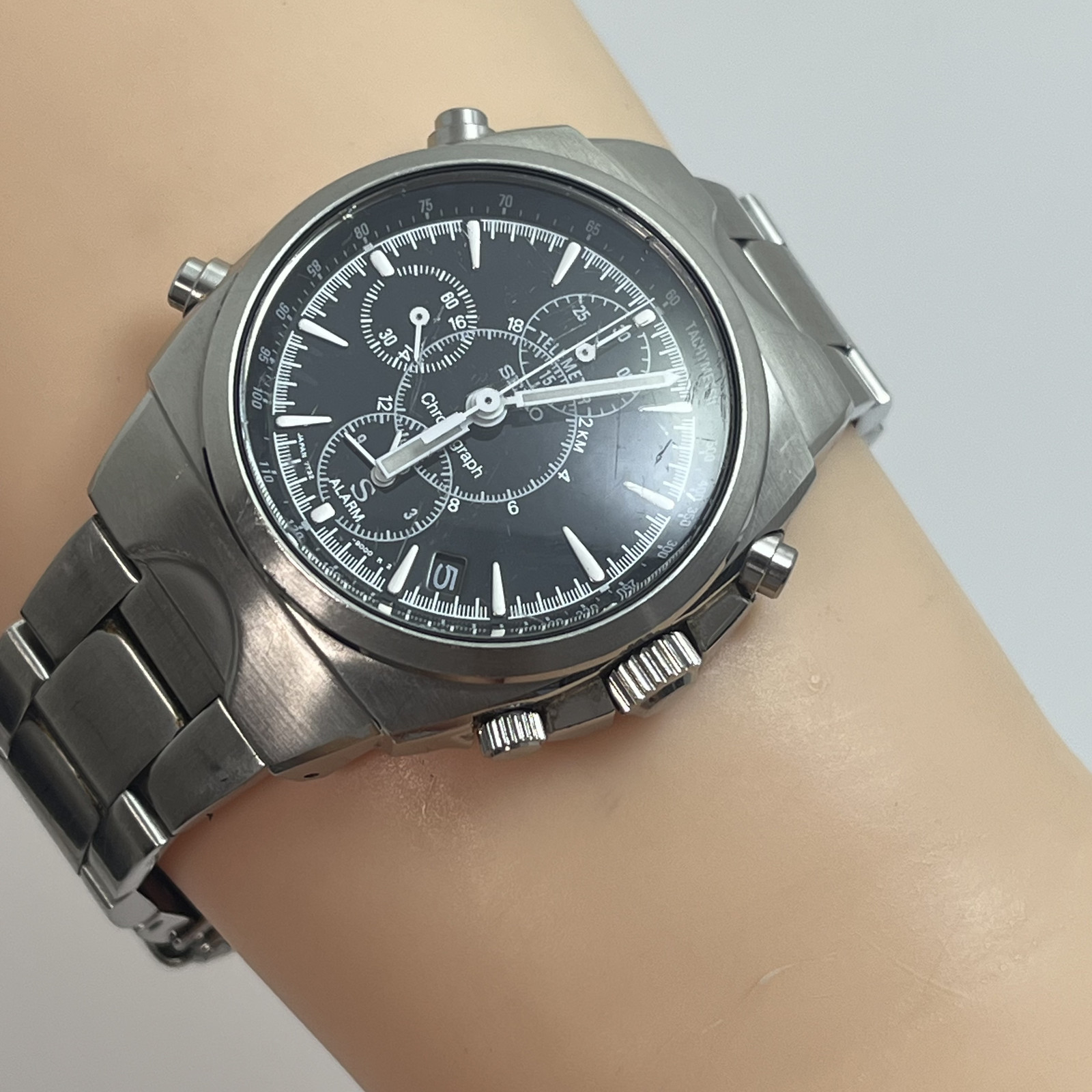 Seiko SUS Chronograph 7T32-9000 Qz Japan Alarm SS Vintage Watch #B791