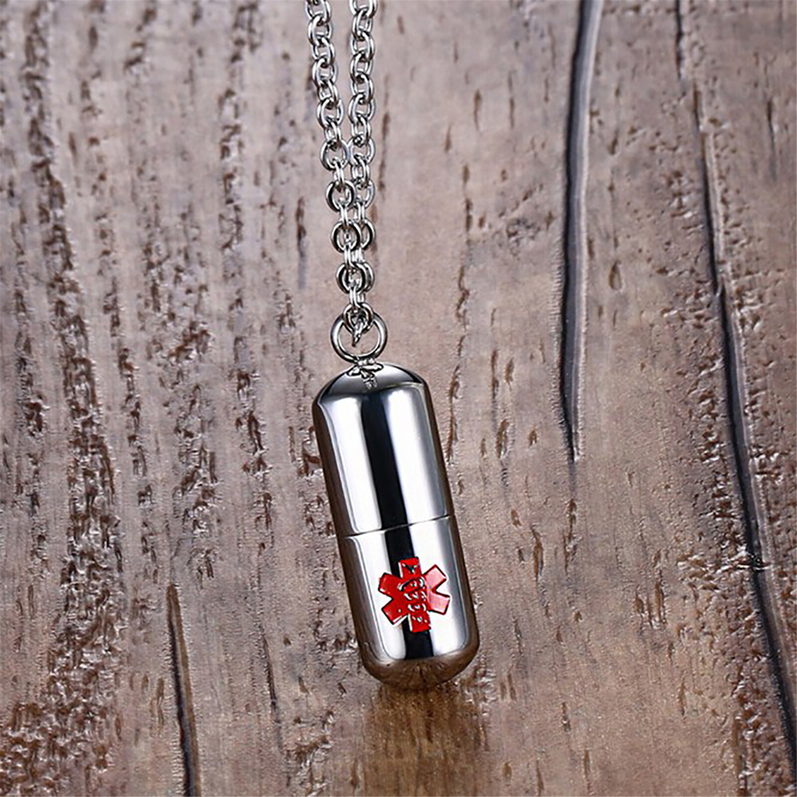 Stainless Steel Medicine Pill Keepsake Capsule Pendant Necklace Free Engraving