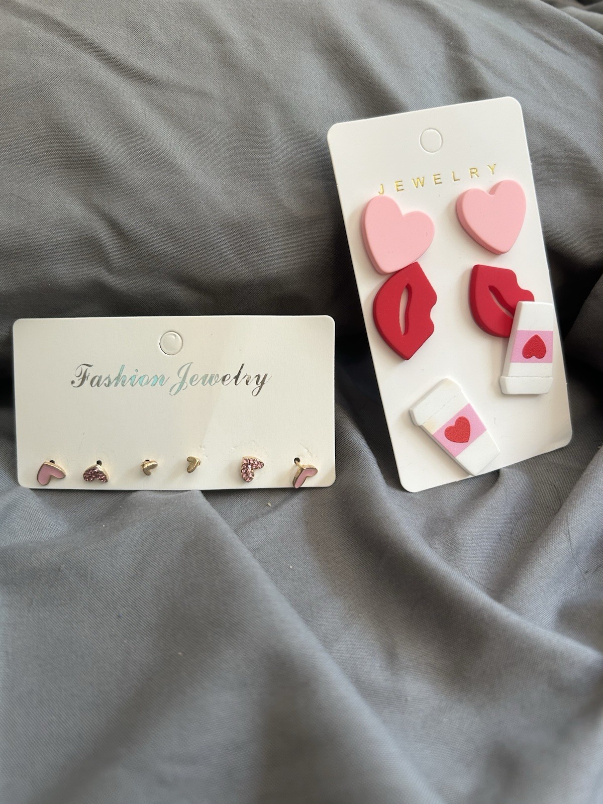 Jewelry Lot – Hearts, Bows And Books – Earrings And Necklace – Gold, Pink, Black