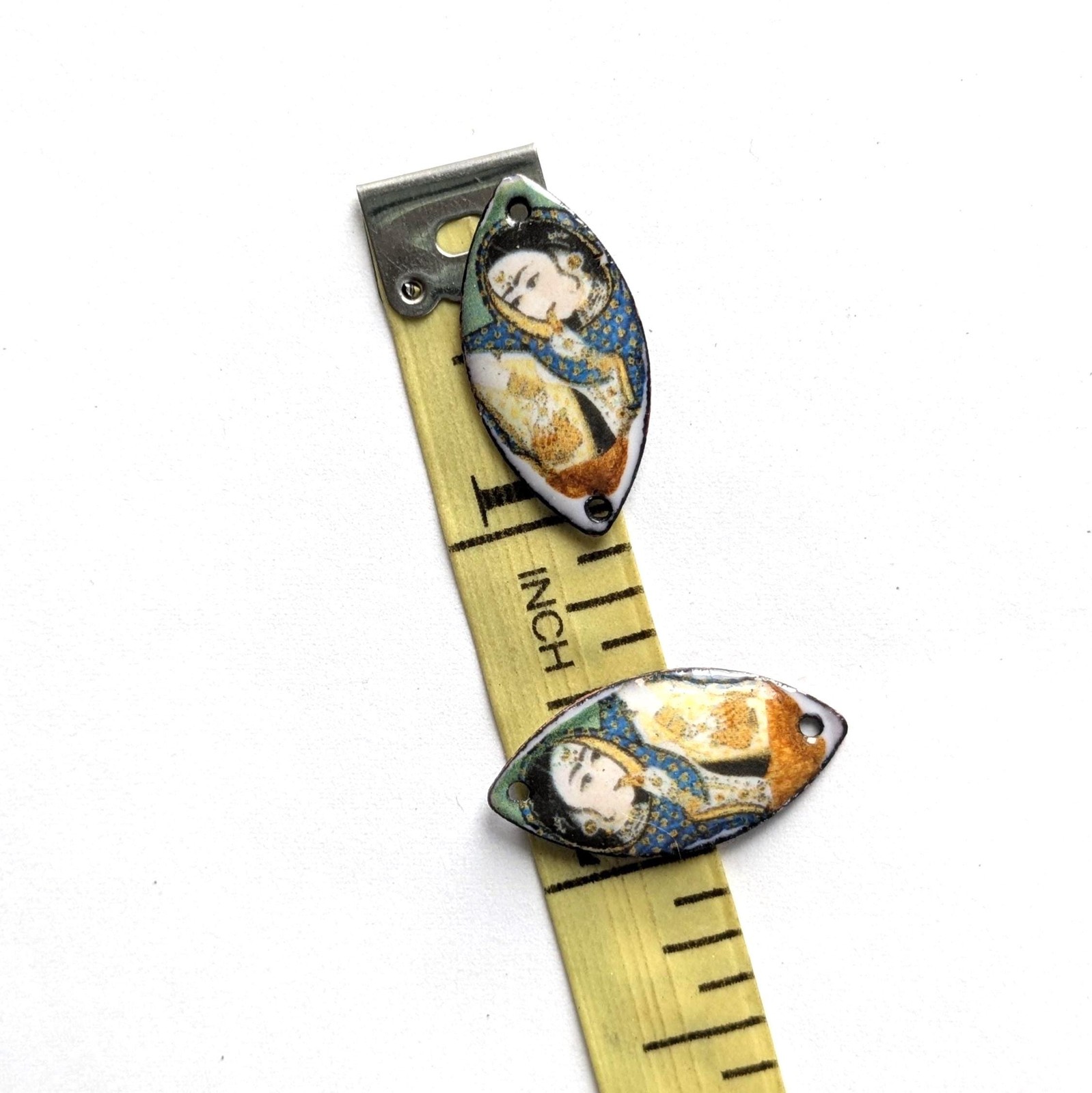 Enameled Copper Earring Components Mirrored Indian Art (20235)
