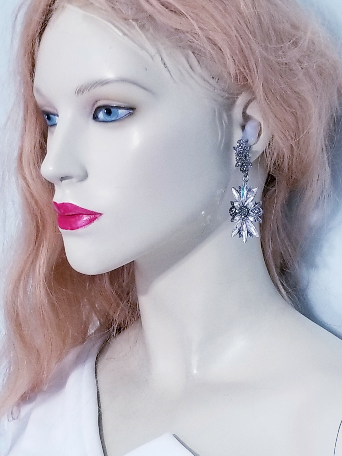 Rhinestone Chandelier Drop Earrings Steampunk Prom Pageant Jewelry 2.8 in Gray