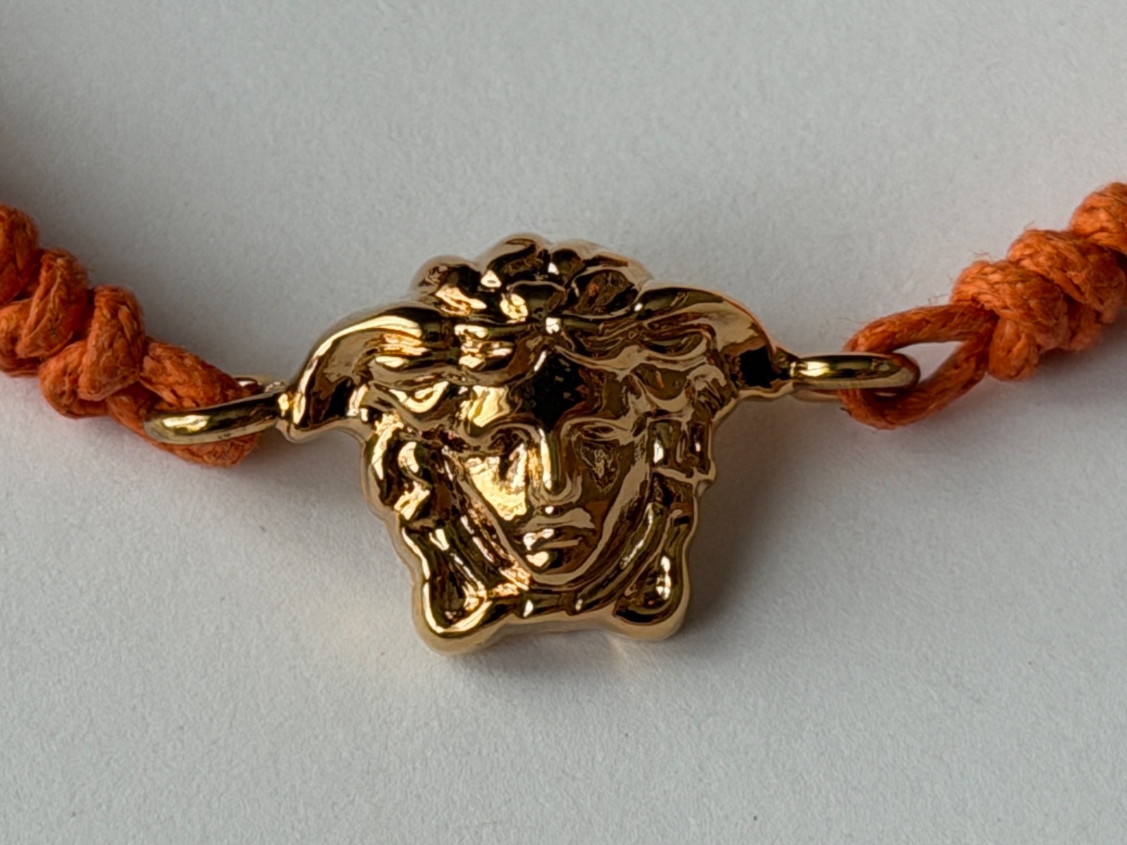 NWT Versace Medusa Head 3D Logo Charm Gold Orange Drawstring Cord Bracelet $495