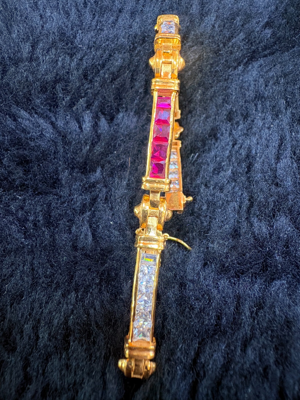 7.69Ct Princess Cut Simulated Ruby Unique Tennis Bracelet 14K Yellow Gold Plated