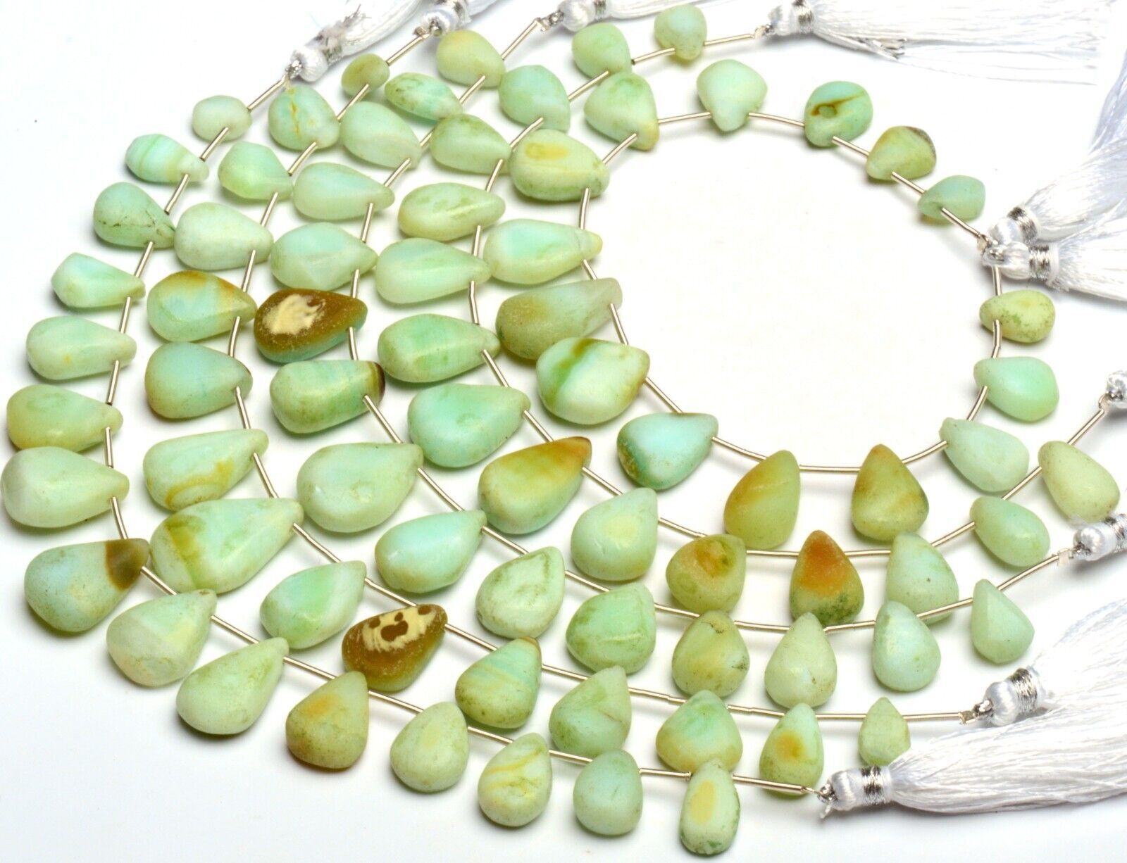 Green Peru Opal Gem 11×7 to 18×13 mm Rough Unpolished Pear Shape Beads Strand 8″